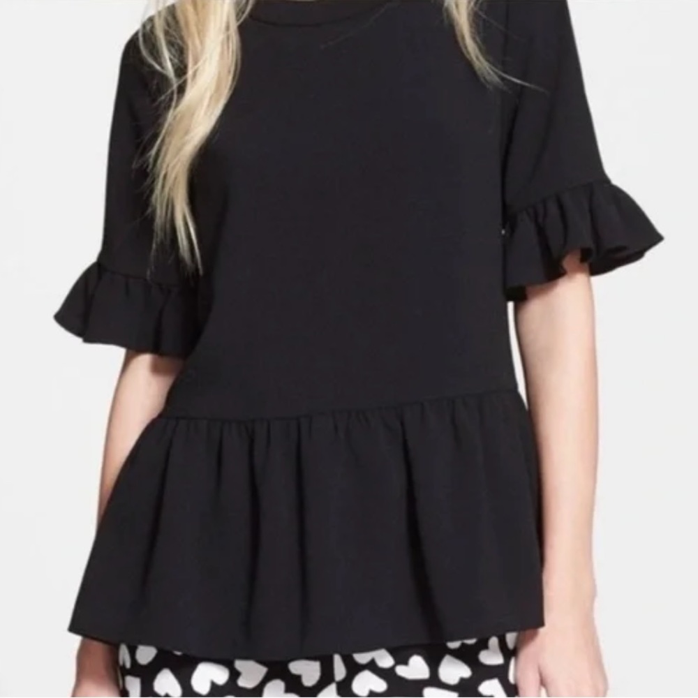 KATE SPADE Linda Black Ruffle Peplum Top